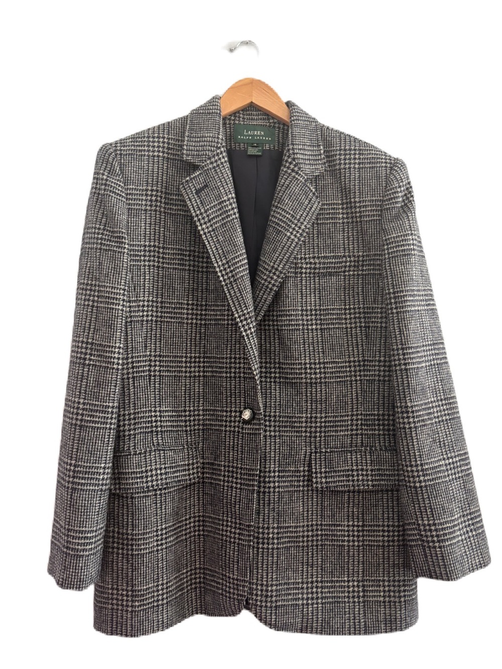 Lauren Ralph Lauren Women's Blue Wool Glen Plaid Blazer Equestrian Buttons